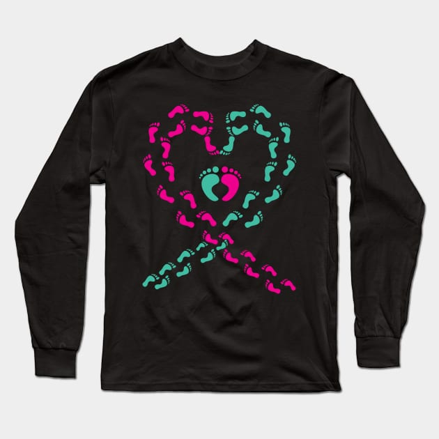 CANCER RIBBON FOOTPRINT Long Sleeve T-Shirt by Diannas